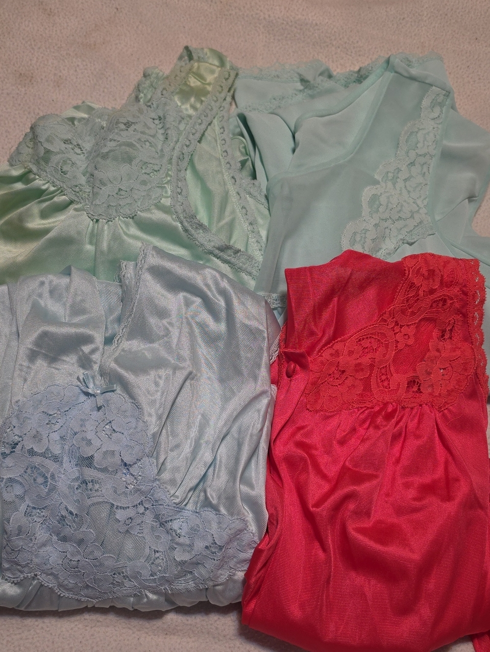 VINTAGE LORRAINE  Lace & Embroidered Nightgowns Green,Mint,Lt Blue,Coral,